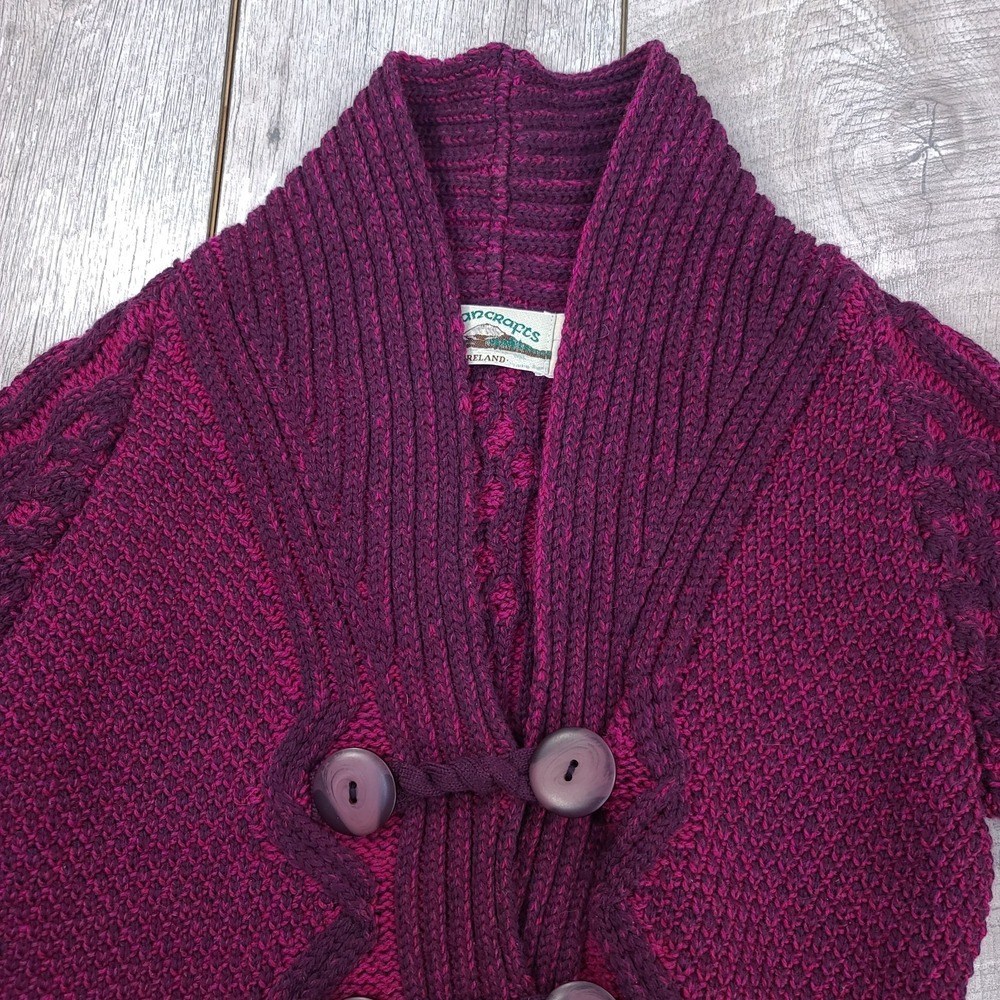 Aran Crafts Cardigan Womens Large Purple Merino Wool Button Sweater Ireland - Picture 4 of 5